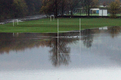 A flooded playing field.